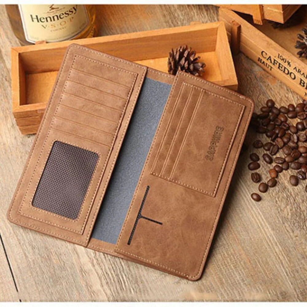 Men's Bifold Leather Breast Pocket Card Holder Purse Suit Long Wallet Checkbook